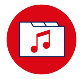 white folder with a red musical note on it