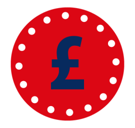 Navy blue £ sign in red circle