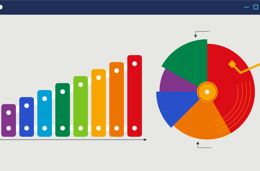 Colorful bar charts and pie charts displayed on an online interface, representing music-related research, analytics, and data visualization.