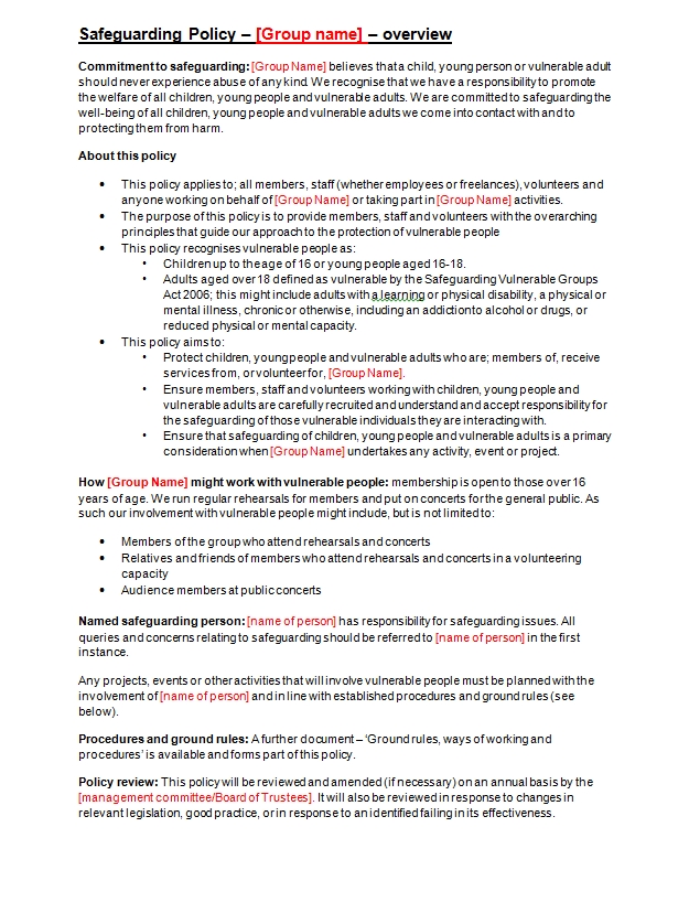 Safeguarding Policy Template Making Music