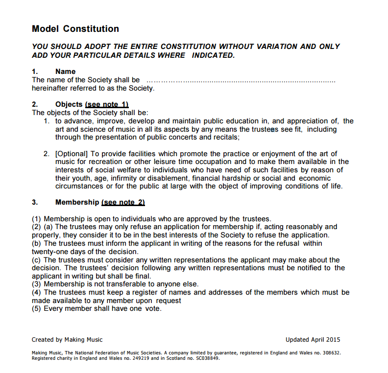 model constitution  making music